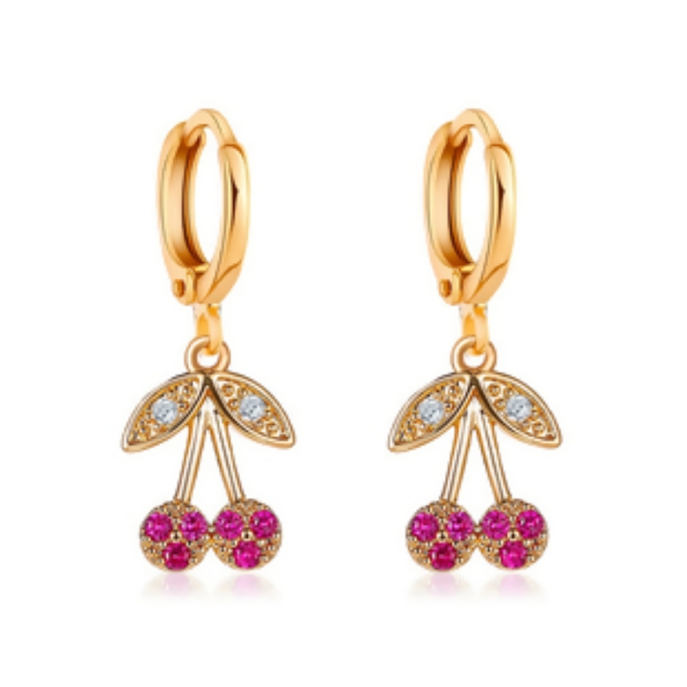 Gold Cherry Rhinestone Earrings - Picture 3 of 12